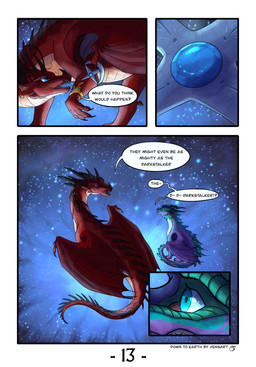 ambiguous_gender blue_eyes claws dialogue digitigrade duo ear_piercing ear_ring fangs feral finger_claws frill_(anatomy) green_body green_eyes green_scales horn jewelry long_neck long_tail looking_at_another membrane_(anatomy) membranous_frill membranous_wings necklace nose_spike piercing purple_body purple_scales red_body red_scales ring_piercing scales sharp_teeth sitting sky snout speech_bubble star starry_sky tail talking_to_another teeth text wing_claws wings vensart european_mythology mythology wings_of_fire laurel_(vensart) dragon mythological_creature mythological_scalie rainwing_(wof) scalie skywing_(wof) western_dragon comic english_text hi_res shaded