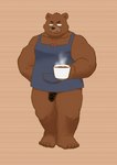 anthro apron beverage bow_tie brown_body clothing coffee container cup flaccid genitals humanoid_hands kemono male mug penis solo ch_ia_ki kumalino sanrio roast_(kumalino) bear mammal 2022 absurd_res censored hi_res