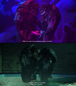 4_balls balls bodily_fluids cum cumshot dialogue duo ejaculation foreskin frottage genital_fluids genitals hand_on_chest hot_tub humanoid_genitalia humanoid_penis kissing male male/male multi_balls multi_genitalia muscular muscular_male mutual_masturbation nude orgasm partially_retracted_foreskin penile penis penis_grab penises_touching retracted_foreskin sex simultaneous_orgasms standing text water wet cheap-wazoo bioware electronic_arts mass_effect brown_(character) alien krogan 3d_(artwork) digital_media_(artwork) english_text hi_res multiple_images source_filmmaker_(artwork)