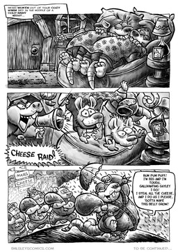 anthro bed bedding bedroom blanket bottomwear clothing dialogue duo eyes_closed furniture group inside male moobs nipples overweight overweight_male pants raining shirt sleeping text topwear umbrella walking jwbalsley boss_rat chester_the_rat stinky_the_rat mammal murid murine rat rodent 2025 comic english_text hi_res monochrome