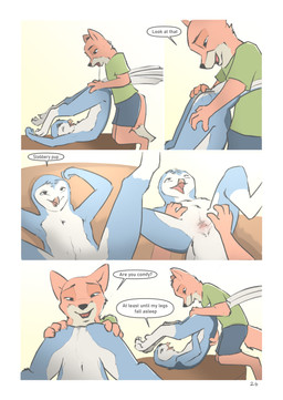 after_oral animal_genitalia anthro ass_up beak bodily_fluids bottomwear butt cloaca clothed clothing dialogue duo feathers feet fingers fur furniture genitals half-closed_eyes kneeling looking_pleasured lying male male/male narrowed_eyes navel nude on_back on_table open_beak open_mouth saliva saliva_on_cloaca saliva_string shirt shorts simple_background smile speech_bubble spread_legs spreading table tail text toes tongue topwear tuke casey_(tuke) graham_(tuke) avian bird canid canine fox mammal owl absurd_res comic digital_media_(artwork) english_text hi_res