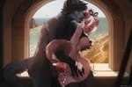 anthro anthro_on_anthro anthro_penetrated anthro_penetrating anthro_penetrating_anthro anthro_penetrating_female balls beach black_body black_fur breast_grab breasts brown_body brown_fur butt clothing detailed_background duo eyes_closed facial_hair female female_penetrated fur genitals hand_on_breast legwear male male/female male_on_anthro male_penetrating male_penetrating_anthro male_penetrating_female nipples nude_anthro nude_male open_mouth penetration penile penile_penetration penis penis_in_pussy pussy sex standing standing_sex thick_thighs thigh_highs tongue tongue_out vaginal vaginal_penetration window totsaarkonn canid canine canis domestic_dog mammal wolf