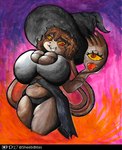 anthro big_breasts breast_squish breasts brown_body brown_fur clothed clothing curvy_figure deep_navel fangs female fingers floppy_ears freckled_face freckles fur hair hat headgear headwear huge_breasts living_tail long_ears magic_user multicolored_body multicolored_fur navel overweight overweight_anthro overweight_female red_eyes short_hair smile smirk smirking_at_partner solo squish standing tail tail_hand tail_mouth teeth thick_thighs thight_clothing tongue unusual_anatomy unusual_tail voluptuous voluptuous_anthro voluptuous_female wide_hips witch witch_costume witch_hat yellow_sclera sheebibites katherine_(appledees) lagomorph leporid mammal rabbit absurd_res gouache_(artwork) hi_res painting_(artwork) traditional_media_(artwork)