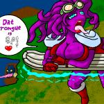 big_breasts breasts duo eyewear female goggles not_furry purple_body purple_skin solo_focus suggestive text unknown_artist awesomenauts coco_nebulon leon_chameleon alien alien_humanoid humanoid 1:1 english_text