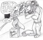 2016 anthro caliosidhe canid canine clothed clothing comic disney english_text felid female fox fur gwen_fawkes leodore_lionheart lion low_res male mammal pantherine text zistopia zootopia