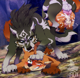 anal anal_penetration animal_genitalia animal_penis anthro anthro_on_feral anthro_penetrated anus ball_tuft balls bestiality bite blue_eyes blush bodily_fluids butt canine_genitalia canine_penis claws cum cum_in_ass cum_inside cutaway digitigrade duo ear_bite ear_piercing erection feet feral feral_penetrating feral_penetrating_anthro foot_on_head from_behind_position fur genital_fluids genitals green_eyes heart_eyes heart_symbol knot larger_feral larger_male looking_pleasured male male/male male_penetrated male_penetrating male_penetrating_male orgasm penetration penile penile_penetration penis penis_in_ass perineum piercing quadruped rear_view rough_sex sex size_difference smaller_anthro smaller_male smaller_penetrated tail teeth toe_claws tuft conditional_dnp xnirox disney nintendo the_legend_of_zelda zootopia link_(wolf_form) nick_wilde canid canine canis fox mammal red_fox true_fox wolf crossover hi_res signature
