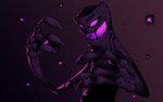 ambiguous_gender black_background black_body black_skin bodily_fluids brown_background claws narrowed_eyes not_furry open_mouth pink_eyes purple_background saliva sharp_teeth simple_background smile solo squint teeth wildragon microsoft minecraft mojang xbox_game_studios enderman humanoid monster 16:10 2017 detailed half-length_portrait portrait widescreen