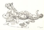 anthro breasts brush female fur fur_care nude shampoo soap solo tail towel whiskers scale_(artist) clouded_leopard felid mammal pantherine 2020 graphite_(artwork) monochrome traditional_media_(artwork)