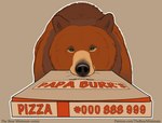 2022 ambiguous_gender bear bearhybrid black_nose brown_bear brown_body brown_fur container english_text feral fur green_eyes grizzly_bear looking_at_viewer mammal multicolored_body multicolored_fur object_in_mouth pizza_box small_eyes solo tan_body tan_fur text url ursine
