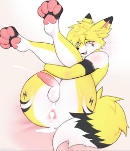 after_anal after_sex ahegao anthro anus balls big_butt blush bodily_fluids butt close-up cum cum_in_ass cum_inside ejaculation embarrassed feet femboy genital_fluids genitals hands-free leaking_cum legs_up looking_pleasured male pawpads paws penis solo submissive yellow_body harubun canid canine fox mammal 2d_animation absurd_res animated hi_res motion_tweening no_sound short_playtime video