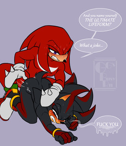 anal anal_penetration angry angry_sex anthro ass_up black_body black_fur blush bodily_fluids butt_slap clenched_teeth clothing crouching dialogue duo footwear from_behind_position fur genital_fluids genitals gloves hair handwear male male/male male_penetrated male_penetrating male_penetrating_male penetration penile penile_penetration profanity sex shoes simple_background slap spanking speech_bubble sweat sweatdrop tail teeth text ggs_busyrn sega sonic_the_hedgehog_(series) knuckles_the_echidna shadow_the_hedgehog echidna eulipotyphlan hedgehog mammal monotreme absurd_res digital_media_(artwork) english_text hi_res