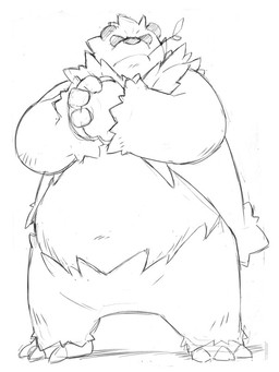 anthro belly biped humanoid_hands kemono leaf overweight simple_background solo white_background magumataishi nintendo pokemon generation_6_pokemon pangoro pokemon_(species) 2015 3:4 monochrome