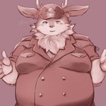 anthro belly big_belly clothing hat headgear headwear humanoid_hands kemono male moobs overweight overweight_male simple_background solo yusan_137 tamacolle kazusa deer mammal new_world_deer reindeer 1:1 2022