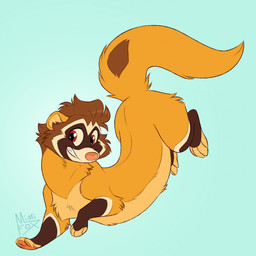 ambiguous_gender brown_hair brown_markings feral fur hair long_body markings midair multicolored_body multicolored_fur nude orange_body orange_fur pink_nose quadruped red_eyes short_hair simple_background snout solo tan_markings teeth yellow_sclera mimi-fox mammal mustelid musteline true_musteline weasel 1:1 colored digital_drawing_(artwork) digital_media_(artwork) flat_colors hi_res
