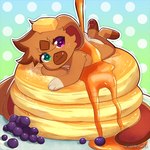 anthro biped blueberry_(fruit) brown_body brown_fur butter dairy_products food fruit fur green_eyes heterochromia kemono looking_at_viewer male micro pancake plant smile smiling_at_viewer solo syrup sunnynoga lagomorph leporid mammal rabbit 1:1