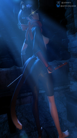 anthro athletic athletic_anthro athletic_female big_butt black_body black_fur black_hair breasts butt clothed clothing female fur glowing glowing_eyes hair larger_female looking_at_viewer looking_back size_difference solo standing tail tall topless topless_anthro topless_female yellow_eyes samtrix aequdsama_(modeler) delicious_in_dungeon izutsumi_(delicious_in_dungeon) felid feline mammal 3d_(artwork) 4k 9:16 absurd_res digital_media_(artwork) hi_res