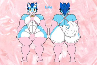 anthro blue_body blue_fur bubble_butt butt collar femboy fur harness luke_(cyberwolf225533) male male/male solo yellow_eyes stoopiedoopie fan_character fluke_the_husky husky_(corablue)
