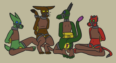 anal anal_penetration anthro arm_cuffs bdsm bridle brown_body brown_fur buttplug buttplug_in_ass buttplug_insertion chastity_belt chastity_cage chastity_device clothing collar crop_top crouching female flat_chested fur green_body green_fur group looking_at_viewer male object_in_ass packmule penetration petplay plug_(sex_toy) plug_insertion ponyplay rape_play red_body red_fur roleplay sex_toy sex_toy_in_ass sex_toy_insertion shirt sitting topwear trinitite mythology alban_(trinitite) ina_(trinitite) tory_(trinitite) warren_(trinitite) ahuizotl badger canid canine dragon mammal mustelid musteline mythological_creature mythological_scalie scalie