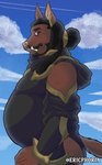 afro anthro clothed clothing dreadlocks ear_piercing fangs fully_clothed gold_(metal) looking_at_viewer male piercing side_eye slightly_chubby solo teeth ericphoria canid canine canis mammal wolf hi_res