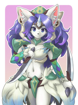 1_horn 5_fingers :3 anthro arm_tuft armguards armor armwear bangs big_ears blue_eyes bone_headwear bottomwear breasts choker clothed clothing collarbone countershading dagger dragoon dual_wielding eyebrows eyelashes facial_tuft female female_anthro fingers fur glistening glistening_eyes glistening_hair green_bottomwear green_clothing green_headwear green_topwear hair headgear headwear hip_tuft holding_dagger holding_melee_weapon holding_object holding_weapon horn inner_ear_fluff jewelry long_hair looking_at_viewer medium_breasts melee_weapon messy_hair navel necklace pauldron pink_background pink_inner_ear pink_pupils pupils purple_hair raised_arm shoulder_guards simple_background skimpy skimpy_bottomwear skimpy_topwear smile smiling_at_viewer snout solo standing topwear tuft unconvincing_armor weapon white_body white_fur white_inner_ear_fluff ragurimo mana_(series) square_enix sierra_(mana) canid canine mammal 2022 3:4 colored detailed digital_drawing_(artwork) digital_media_(artwork) hi_res portrait shaded three-quarter_portrait
