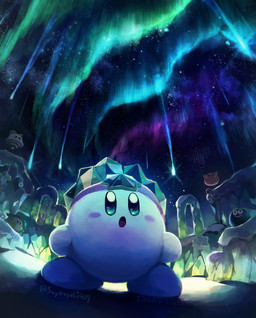 amazed ambiguous_gender aurora_(phenomenon) biped blue_body blush blush_stickers cosmic_background detailed_background green_eyes group looking_up meteor_shower night open_mouth outside sky snow solo_focus star starry_background starry_sky wearing_hat suyasuyabi427 kirby_(series) nintendo bandana_waddle_dee gooey_(kirby) ice_kirby kirby bouncy_(kirby) dark_matter_(kirby) polof scarfy waddle_dee waddling_head 2024 absurd_res digital_drawing_(artwork) digital_media_(artwork) hi_res signature male_(lore)