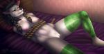 anthro bed blush bodily_fluids bound breasts female fur furniture genital_fluids genitals grey_body grey_fur heterochromia lying nipples on_back pussy solo vaginal_fluids kohev_kass blizzard_entertainment warcraft canid mammal werecanid werecreature worgen 2018 256:135