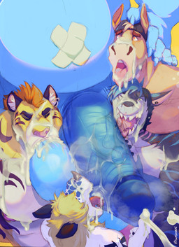 5_fingers ahegao anthro backwards_hat ball_lick ball_suck balls bandage belly biped black_body black_eyebrows black_horn black_markings blonde_hair blue_balls blue_body blue_claws blue_glans blue_hair blue_penis bodily_fluids brown_body brown_eyebrows brown_hair claws clothing cum cum_in_mouth cum_inside cum_on_balls cum_on_chest cum_on_face cum_on_penis cumshot dominant dominant_anthro dominant_male dripping ear_piercing ear_ring ejaculation erection excessive_cum excessive_genital_fluids eyebrows eyes_closed facial_horn fingers foreskin foreskin_play foreskin_pull genital_fluids genitals gills glans gloves_(marking) green_eyes group hair hat hat_only headgear headgear_only headwear headwear_only heart_eyes heart_symbol horn humanoid_genitalia humanoid_penis inner_ear_fluff larger_dom leaking_precum licking looking_pleasured male male/male markings mostly_nude mostly_offscreen_character multiple_subs_one_dom muscular muscular_anthro muscular_male musk musky_balls musky_penis nipples nose_horn nude nude_anthro nude_male oral overweight overweight_anthro overweight_male pecs penile penis penis_lick piercing pink_nipples pink_nose pink_tongue precum precum_drip retracted_foreskin ring_piercing sex sharp_teeth simple_background size_difference stripes submissive submissive_anthro submissive_male sucking teeth text tongue tongue_out tuft uneven_balls vein veiny_penis white_body yellow_body ritsukaxan mythology kazu_(thatgaysushi) kris_(zourik) nogard_krad_nox puto.exe aquatic dragon equid equine felid fish horse mammal mythological_creature mythological_scalie pantherine scalie shark tiger 2025 artist_name colored digital_drawing_(artwork) digital_media_(artwork) english_text hi_res signature