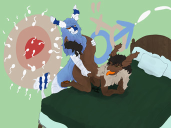 all_fours anthro anthro_on_anthro anthro_penetrated anthro_penetrating anthro_penetrating_anthro bed bedding black_hair blue_body blue_fur blue_hair bodily_fluids brown_body brown_fur brown_pawpads cum cum_inside dipstick_tail doggystyle duo female female_anthro female_penetrated female_symbol from_behind_position fur furniture gender_symbol gender_symbol_penetration genital_fluids hair hand_on_hip hand_on_tail heart_symbol impregnation lewd_symbolism male male/female male/female_symbol male_anthro male_penetrating male_penetrating_female male_symbol markings neck_tuft nude nude_anthro nude_female nude_male on_bed ovum ovum_with_heart pawpads penetration pillow sex sexuality_symbol sperm_cell symbol tail tail_markings tongue tongue_out tuft white_body white_fur cadudadu the_nature_of_predators alien venlil_(the_nature_of_predators) hi_res signature