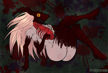 4_arms blood bodily_fluids butt claws clothing female footwear genitals hair high_heels legwear long_hair multi_arm multi_limb nude shoes solo thick_thighs thigh_highs vulva fuzymuze chainsaw_man power_(chainsaw_man) demon humanoid absurd_res hi_res