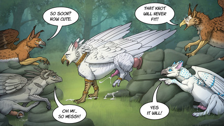 anal anal_penetration anklet beak being_watched bodily_fluids brown_body brown_feathers brown_fur cum cum_on_grass cum_on_ground cum_string cumshot dildo dildo_in_ass dildo_insertion ear_tuft ejaculation erection feathers feral forest fur genital_fluids genitals grass grey_body grey_feathers grey_fur group holding_penis horn inner_ear_fluff jewelry knot knotted_dildo knotted_penis leaking_precum looking_at_another male masturbation object_in_ass observing open_beak open_mouth orange_body orange_feathers orange_fur orgasm orgasm_face paws penetration penile_spines penis plant precum rock sex_toy sex_toy_in_ass sex_toy_insertion shocked smile speech_bubble text tree tuft voyeur white_body white_feathers white_fur rast mythology berkut_(lyrunya) derionax kaine_soulmender avian gryphon mythological_avian mythological_creature 16:9 english_text hi_res widescreen