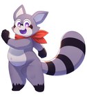 anthro belly big_eyes black_body black_fur black_nose deep_navel eyebrows facial_markings featureless_crotch fingers fist front_view fur gloves_(marking) grey_body grey_fur happy head_markings kemono kerchief kerchief_only leg_markings looking_at_viewer male markings mask_(marking) mostly_nude multicolored_body multicolored_fur navel neckerchief neckerchief_only neckwear open_mouth open_smile overweight overweight_anthro overweight_male pupils purple_eyes purple_tongue red_kerchief red_neckerchief simple_background smile snaggle_tooth socks_(marking) solo standing striped_markings striped_tail stripes tail tail_markings thick_thighs three-quarter_view tongue white_background white_pupils wide_hips badcat indigo_park rambley_raccoon mammal procyonid raccoon 2024 absurd_res digital_media_(artwork) full-length_portrait hi_res portrait shaded soft_shading