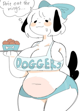 :3 accessory anthro belly belly_overhang big_belly big_breasts black_ears black_tail blue_clothing blush blush_stickers bodily_fluids bone_print bone_print_container bottomwear bow_(feature) bow_accessory bow_ribbon bowl brand_parody breasts centered_hair_bow cleavage clothed clothing container crop_top curvy_figure dolphin_shorts dot_eyes dot_nose female food fur hair_accessory hair_bow hair_ribbon holding_food holding_object hooters_uniform huge_breasts inner_monologue navel offering_food potbelly print_clothing print_container print_crop_top print_shirt print_topwear ribbons serving serving_food shirt shorts simple_background simple_eyes simple_nose slightly_chubby slightly_chubby_anthro slightly_chubby_female solo sweat sweatdrop tail tank_top text text_on_clothing text_on_crop_top text_on_shirt text_on_tank_top text_on_topwear text_print thick_thighs thinking thought_bubble thoughtful_expression topwear voluptuous waiter white_background white_body white_fur wide_hips puppkittyfan1 hooters pepper_(fawnpawss) canid canine canis domestic_dog mammal 2021 cel_shading digital_drawing_(artwork) digital_media_(artwork) english_text hi_res portrait shaded three-quarter_portrait