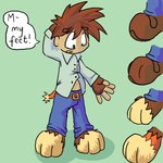 belt blue_eyes bottomwear brown_hair clothed clothing collared_shirt denim denim_bottomwear denim_clothing dialogue dress_shirt footwear fully_clothed fur green_background growth hair hand_behind_head jeans looking_down_at_self male open_clothing open_shirt open_topwear orange_body orange_fur pants paw_growth shirt shoe_burst shoes simple_background solo species_transformation speech_bubble standing tail tail_growth text topwear torn_clothing transformation transformation_sequence yellow_body yellow_fur blueballs human humanoid mammal 1:1 2008 colored english_text