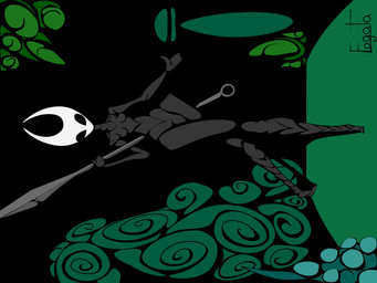 anthro black_background black_body black_eyes female genitals holding_melee_weapon holding_object holding_polearm holding_spear holding_weapon mask melee_weapon night nipples nude plant polearm ruins simple_background solo spear vulva weapon fogata hollow_knight_(franchise) team_cherry hornet_(hollow_knight) arthropod 4:3 absurd_res hi_res