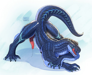animal_genitalia animal_penis anthro ass_up blue_body blue_eyes bodily_fluids claws countershading crossed_arms genital_fluids genitals jack-o'_pose leaking_precum licking licking_lips male muscular muscular_anthro muscular_male penis pose precum raised_tail ridges scales shadow solo spread_legs spreading tail tapering_penis teeth tongue tongue_out qwertydragon crius_(offline_user) lizardman scalie 2025 colored dated digital_drawing_(artwork) digital_media_(artwork) hi_res shaded signature watermark