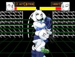 anthro asriel_dreemurr big_breasts bottomwear bovid boxing boxing_gloves boxing_shorts breasts caprine clothing crop_top duo female fighting_ring gameplay_mechanics goat gui handwear health_bar male mammal midriff netto-painter punch-out!! shirt shorts sport topwear toriel undertale undertale_(series) violence