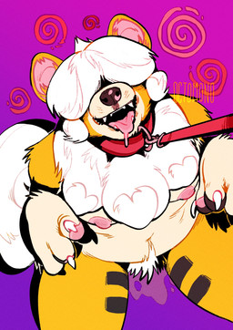 anthro arm_tuft begging begging_pose black_body black_fur bodily_fluids breasts brown_nose brown_pawpads drooling female female_anthro fingerpads front_view fur genital_fluids hair hypnosis kneeling medium_breasts mind_control nipples nude obscured_eyes open_mouth overweight overweight_anthro overweight_female pawpads pink_nipples pose pubes saliva shoulder_tuft simple_background solo tan_body tan_fur text tuft vaginal_fluids white_body white_fur white_hair yellow_body yellow_fur 0ct0m0n0 canid canine canis domestic_dog mammal artist_name hi_res