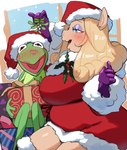 anthro biped blush breasts butt clothed clothing detailed_background dress duo female front_view inside male open_mouth pupils side_view thick_thighs lightsource muppets kermit_the_frog miss_piggy amphibian domestic_pig frog mammal suid suine sus_(pig) absurd_res hi_res