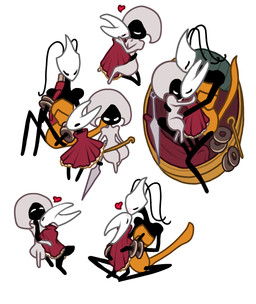 antennae_(anatomy) anthro biped black_body blush bracelet cloak clothing female female/female group heart_symbol holding_melee_weapon holding_object holding_sword holding_weapon hug jewelry kissing larger_female melee_weapon monotone_background multicolored_body polyamory red_cloak red_clothing romantic simple_background size_difference smaller_female sword trio two_tone_body weapon white_background white_body white_head yellow_body the_gentle_giant hollow_knight:_silksong hollow_knight_(franchise) team_cherry hornet_(hollow_knight) lace_(hollow_knight:_silksong) shakra_(hollow_knight:_silksong) arthropod insect 2025 digital_media_(artwork) hi_res