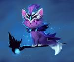 :3 cape clothing feathers female feral feralized fur headgear headwear pink_eyes purple_body purple_feathers purple_fur solo white_body white_fur justduet league_of_legends riot_games tencent leblanc_(lol) domestic_cat felid feline felis mammal low_res