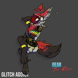 anthro black_body black_fur fur glitch grey_background machine male monotone_background red_body red_fur simple_background solo protogen 1:1 absurd_res hi_res