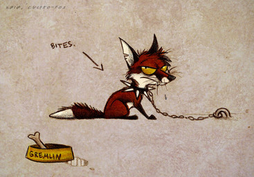 bone bound bowl chain chained collar container directional_arrow fangs feral gesture hand_gesture male pet_bowl pointing solo spiked_collar spikes tail teeth text yellow_eyes culpeofox canid canine fox mammal 2010 english_text