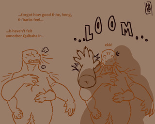 4_eyes 5_fingers anthro anthro_on_anthro biped body_hair breath claws dialogue dominant dominant_intersex dominant_maleherm duo finger_claws fingers first_person_view forked_tongue front_view fur hand_on_belly handpaw happy_trail intersex intersex/intersex intersex_anthro intersex_on_bottom intersex_on_top looking_at_another lying maleherm maleherm/maleherm maleherm_anthro maleherm_on_bottom maleherm_on_top membrane_(anatomy) multi_eye nude on_back on_bottom on_top open_mouth panting paws sharp_teeth short_fur silhouette silhouette_body simple_background size_difference slightly_chubby slightly_chubby_anthro slightly_chubby_intersex slightly_chubby_maleherm submissive submissive_intersex submissive_maleherm teeth text toe_claws tongue tongue_out webbed_hands whiskers muddymaggot kuruk_(character) mauvit'fur alien du'wehyi du'wehyi'qiubaba 2026 5:4 digital_drawing_(artwork) digital_media_(artwork) english_text hi_res sketch male_(lore) nonbinary_(lore)