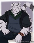 anthro eyes_closed fangs fur kerchief male multicolored_body multicolored_fur musclegut muscular muscular_male neckerchief neckwear paws sabertooth_(anatomy) slightly_chubby slightly_chubby_male smile solo striped_body stripes teeth two_tone_body white_body white_fur calico_kai remember_the_flowers axel_(remember_the_flowers) felid mammal pantherine tiger 4:5 hi_res