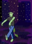 anthro fur green_body green_fur male night solo star tail fuzzycoma canid canine fox mammal undead zombie