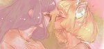 blonde_hair blue_eyes blush duo eyelashes eyewear female female/female glasses hair heart_symbol imminent_kiss inner_ear_fluff nude purple_eyes purple_hair short_hair smooch_(sound_effect) suggestive sweets tuft woofarin touhou alice_margatroid patchouli_knowledge human mammal hi_res