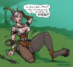 breast_expansion breasts breath clothing confusion dialogue expansion female forest hair hooves horn nipple_outline panting plant sitting solo text torn_clothing transformation tree white_hair wide_hips sutibaru the_witcher cirilla_fiona_elen_riannon satyr 2017 english_text