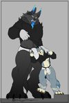 anthro balls_outline black_clothing black_hoodie black_topwear briefs bulge bulge_nuzzling clothing detailed_bulge drawyourfursona duo genital_outline hoodie hoodie/briefs_meme male male/male penis_outline simple_background standing topwear underwear white_clothing white_underwear koa_wolf meme_clothing mythology koa_(koa_wolf) ulmer_(ulmerbeowulf) hybrid mythological_creature hi_res meme