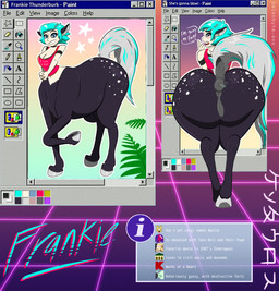 anus big_butt black_body blue_hair blue_highlights blush blush_lines blush_stickers breasts butt butt_focus dialogue female freckled_arms freckled_breasts freckled_face freckled_shoulders freckles hair highlights_(coloring) imminent_fart information_box markings piercing solo speech_bubble spots spotted_body spotted_butt tail text white_tail superholdit european_mythology greek_mythology kmart microsoft microsoft_paint_(copyright) microsoft_windows mythology taco_bell windows_95 frankie_thunderburk centaur equid equid_taur humanoid_taur mammal mammal_taur taur english_text hi_res model_sheet