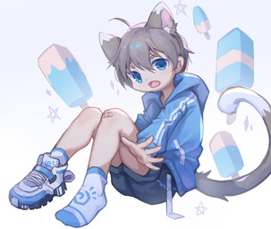 5_fingers biped black_bottomwear black_clothing black_pants blue_clothing blue_eyes blue_footwear blue_hoodie blue_pupils blue_shoes blue_socks blue_topwear bottomwear clothed clothing dipstick_tail fingers food footwear grey_ears grey_hair grey_tail hair hoodie looking_at_viewer male markings open_mouth pants pink_inner_ear pink_tongue popsicle pupils shoes short_hair simple_background sitting socks solo tail tail_markings tan_body tan_skin teeth tongue topwear unsigned white_background white_clothing white_ears white_footwear white_shoes white_socks emolga_1 humanoid full-length_portrait hi_res portrait